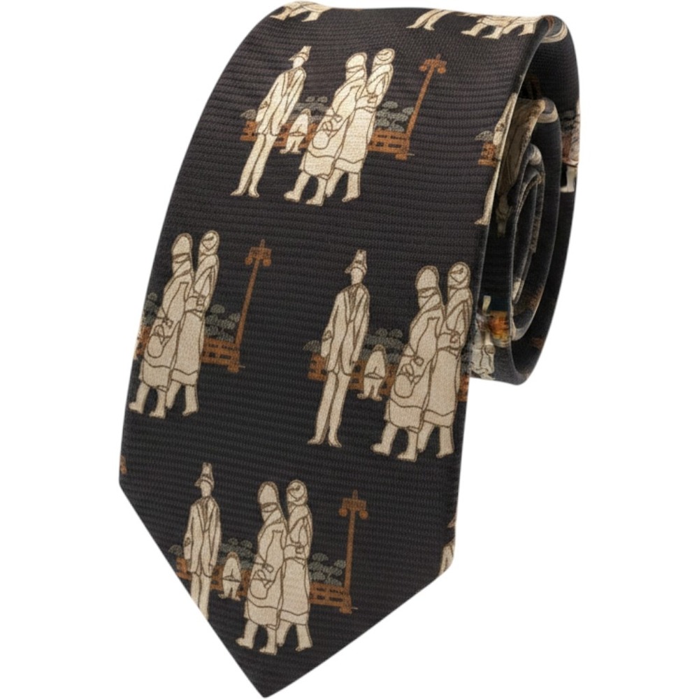 Vintage Silk Necktie Brown stylized People Illustration Dark Academia Retro 40s